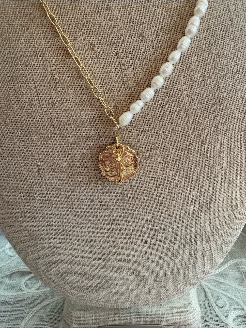 B*tch in Bloom Freshwater Seed Pearl Gold-Filled Paperclip Chain Necklace